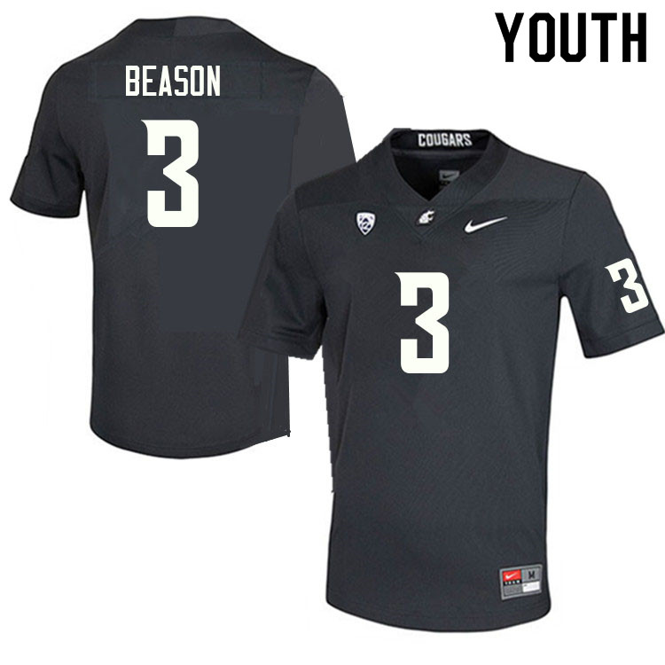 Youth #3 Zeriah Beason Washington State Cougars College Football Jerseys Sale-Charcoal